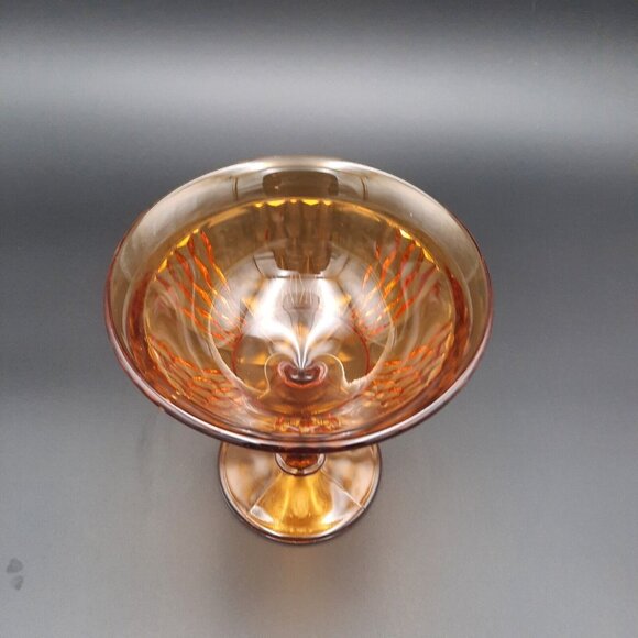 Vintage Amber Indiana Glass Compote Candy Pedestal Dish Bowl Honey Comb Gold - Picture 2 of 5